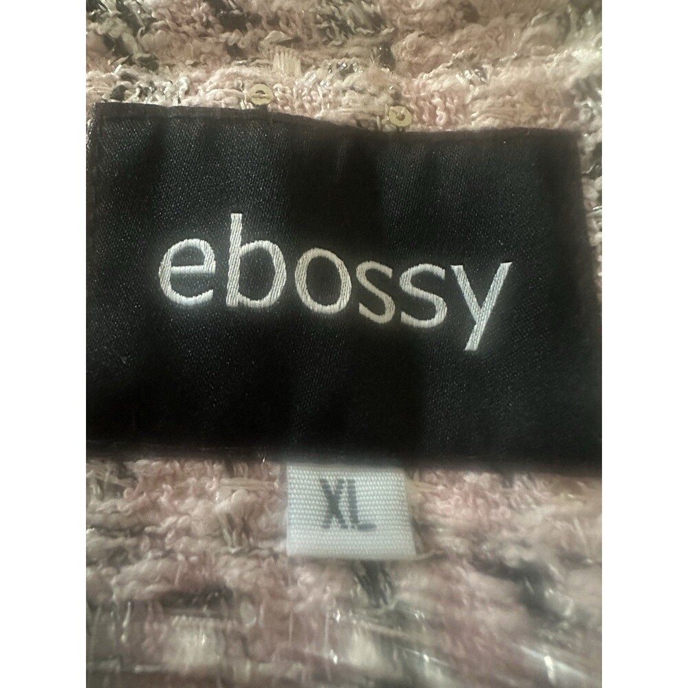 Ebossy Women's Size XL Elegant Open Front Round Neck Fringed Plaid Tweed Jacket - Picture 7 of 8